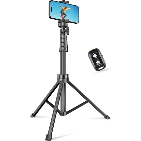 62" Phone Tripod for iPhone, Extendable Selfie Stick Tripod Stand with Wireless Remote and Phone Holder, Cell Phone Tripod for Video Recording, Compatible with iPhone Android