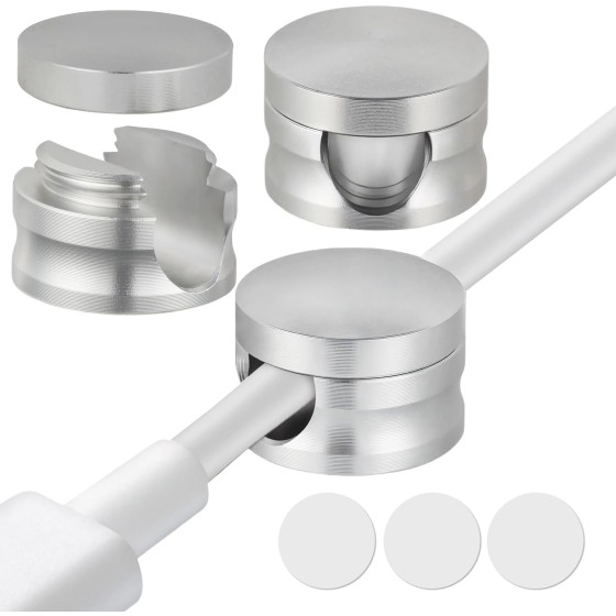 Upgraded Aluminum Silver Phone Charger Cord Holder with Extra-Large Adhesive Base, 3 Pack Screw-top Cord Holder for Nightstand, Stronger Hold Sticky Usb Cable Organizer Cord Clips for Desk