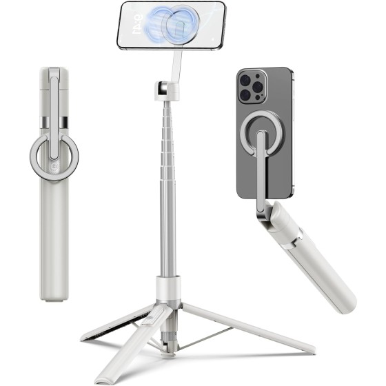 68" Magnetic Selfie Stick Tripod with Aluminum Strong Magnetic Holder for Magsafe, 360° Rotatable Travel Phone Tripod Stand with Metal Ring & Rechargeable Remote for iPhone/Android
