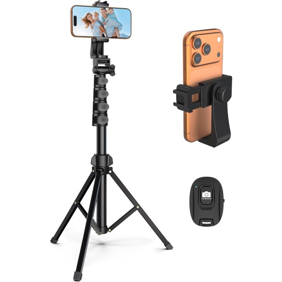 64” Tripod for Cell Phone & Camera, Phone Tripod with Remote and Phone Holder, Sturdy & Stable Height Adjustable Multi-Angle Shot Selfie Stick Tripod for Video Recording