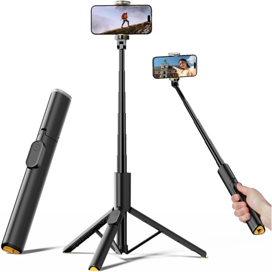 Selfie Stick Tripod for iPhone, 60" Lightweight Phone Tripod Stand with Wireless Remote, Extendable Selfie Stick for iPhone, All-in-1, Compatible with iPhone/Android