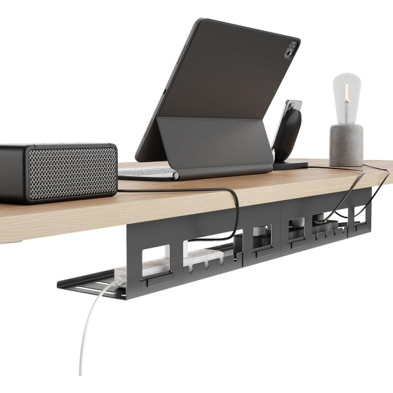 Under Desk Cable Management Tray, 31.5 Inches Metal Cord Organizer Rack, Desk Tray for Power Strip, Cord, Wire, Easy Mounting Cable Management Under Table for Home Office